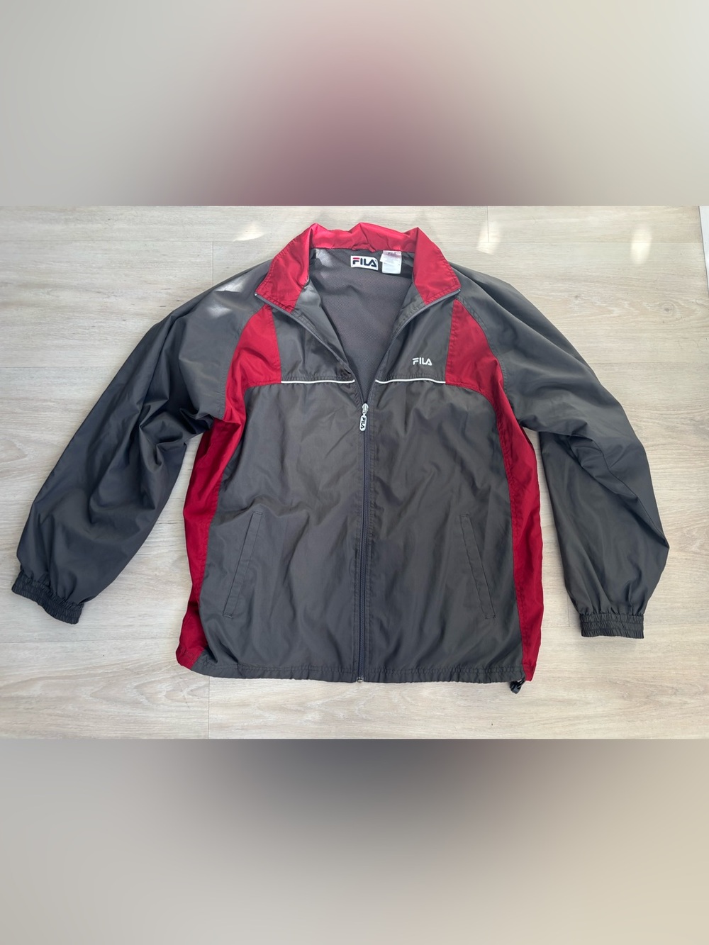 FILA 90s Men’s Colorblock Windbreaker Jacket Full Zip Gray/Red Size L
